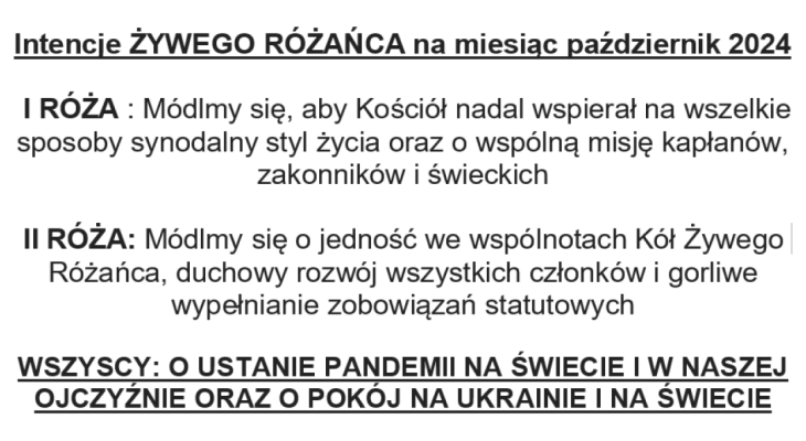 Intencje ŻYWEGO RÓŻAŃCA na miesiąc październik 2024 roku