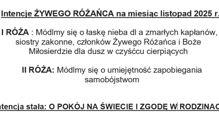 Intencje ŻYWEGO RÓŻAŃCA na miesiąc listopad 2025 roku