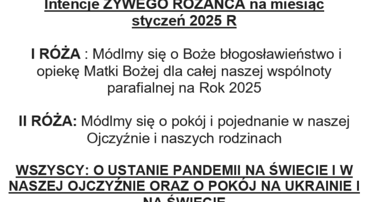 Intencje ŻYWEGO RÓŻAŃCA na miesiąc styczeń 2025 roku