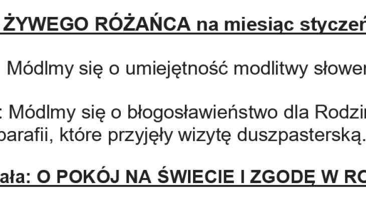 Intencje ŻYWEGO RÓŻAŃCA na miesiąc styczeń 2026 roku