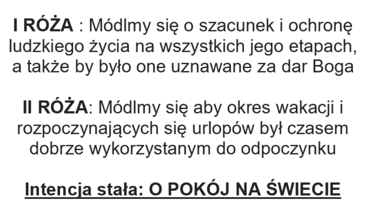 Intencje ŻYWEGO RÓŻAŃCA na miesiąc lipiec 2026 roku