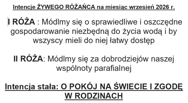 Intencje ŻYWEGO RÓŻAŃCA na miesiąc wrzesień 2026 roku