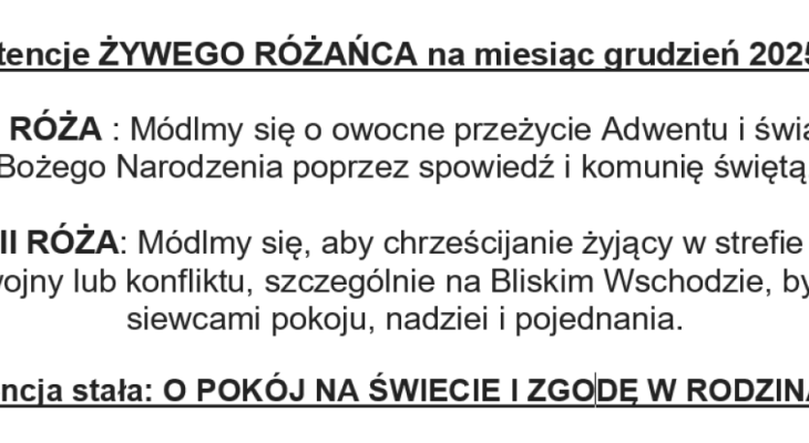 Intencje ŻYWEGO RÓŻAŃCA na miesiąc grudzień 2025 roku