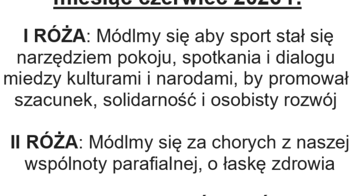 Intencje ŻYWEGO RÓŻAŃCA na miesiąc czerwiec 2026 roku